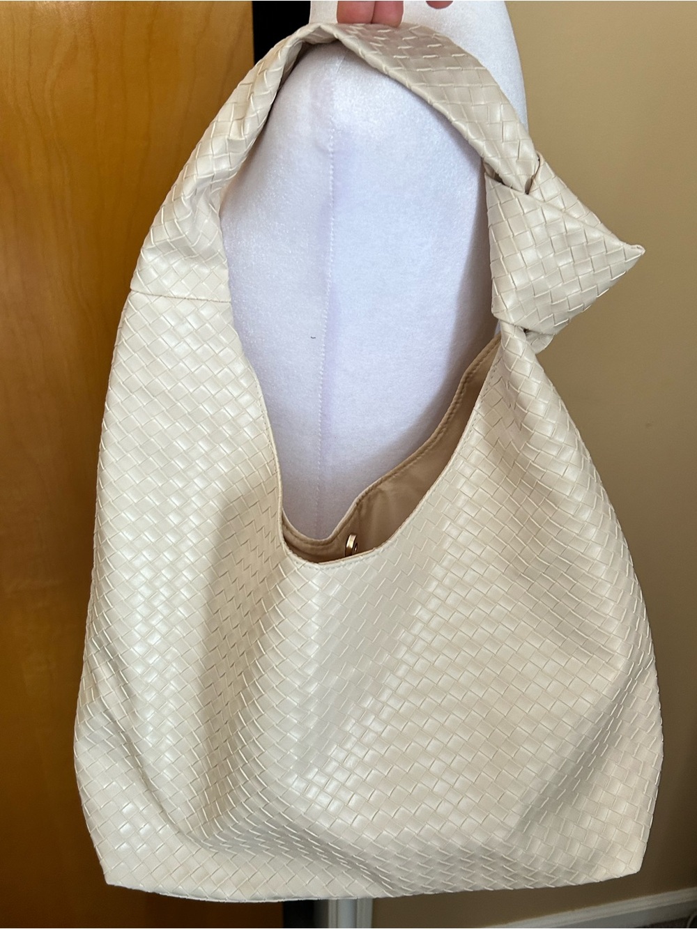 Ulta Beauty Cream Woven Knot-Handle Hobo Bag